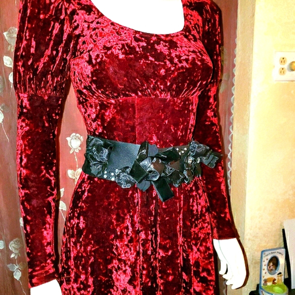 ❤Gorgous Dark Red Velvet Long Sleeved Dress❤ - Picture 3 of 3